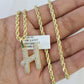 10k 3mm Rope Solid Chain H Diamond Pendant Alphabet 18"-28" Gold Charm Necklace