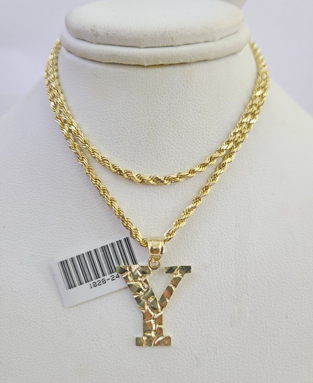 10k Gold Initial Y Charm Rope Chain 16"-26" 2.5mm SET Necklace Alphabet Pendant