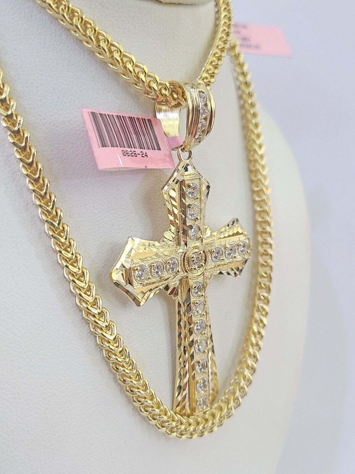 14K Franco Chain Jesus Cross Pendant Charm Necklace 20"-26" 4mm Gold Yellow