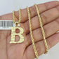 10k Gold Initial B Charm Rope Chain 16"-26" 2.5mm SET Necklace Alphabet Pendant