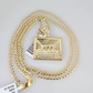 10k Gold Solid Cuban Curb Chain Last Supper Pendant Set 3mm 18"-26" Necklace