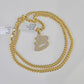 10k Miami Cuban Chain B Diamond Charm Set 4mm 18-26"Yellow Gold Necklace Pendant