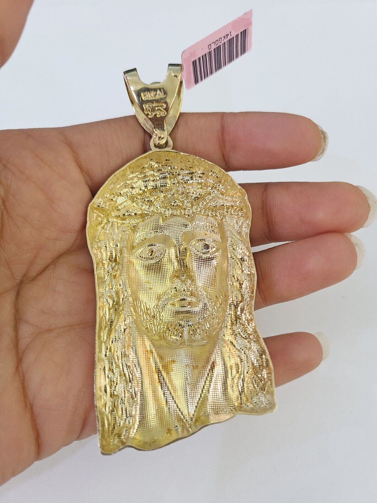 Real 14k Solid Chain Jesus Head Charm Set Miami Cuban Link 6mm Necklace Pendant