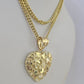 10K Gold Miami Cuban Chain Nugget Heart Charm 18"-24" 3mm REAL Pendant Ladies