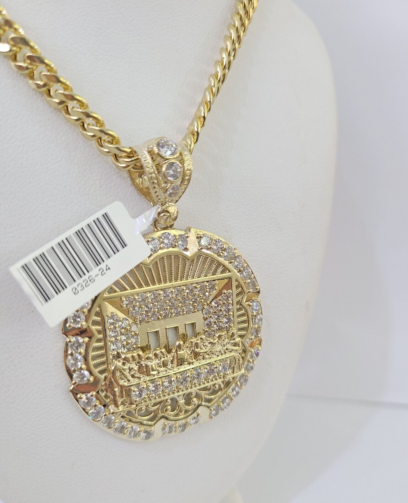 10K Miami Cuban Chain Last Supper Pendent Charm Yellow Gold 6mm 18"-26" Inch