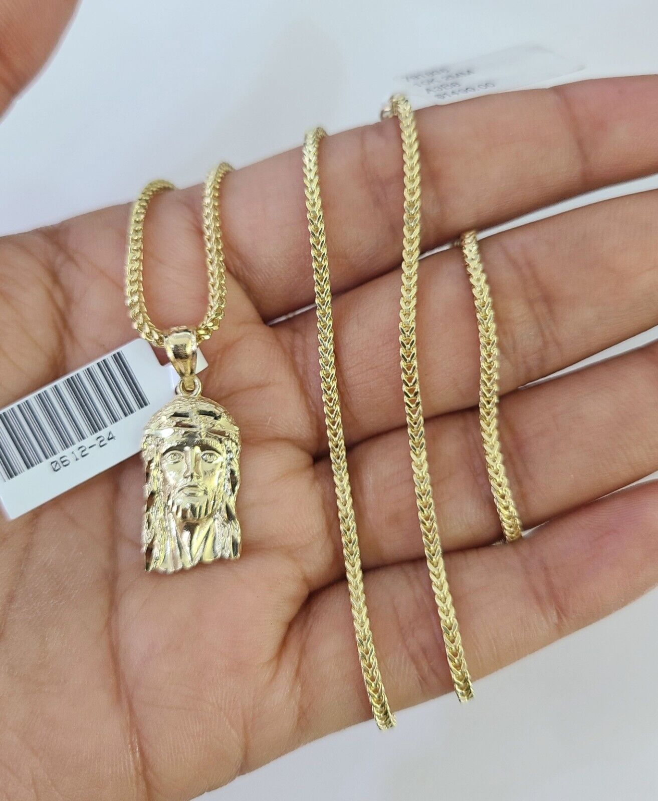 10K Franco Chain Jesus Head Pendant Charm Necklace 16"-24" 2mm Gold SET Yellow