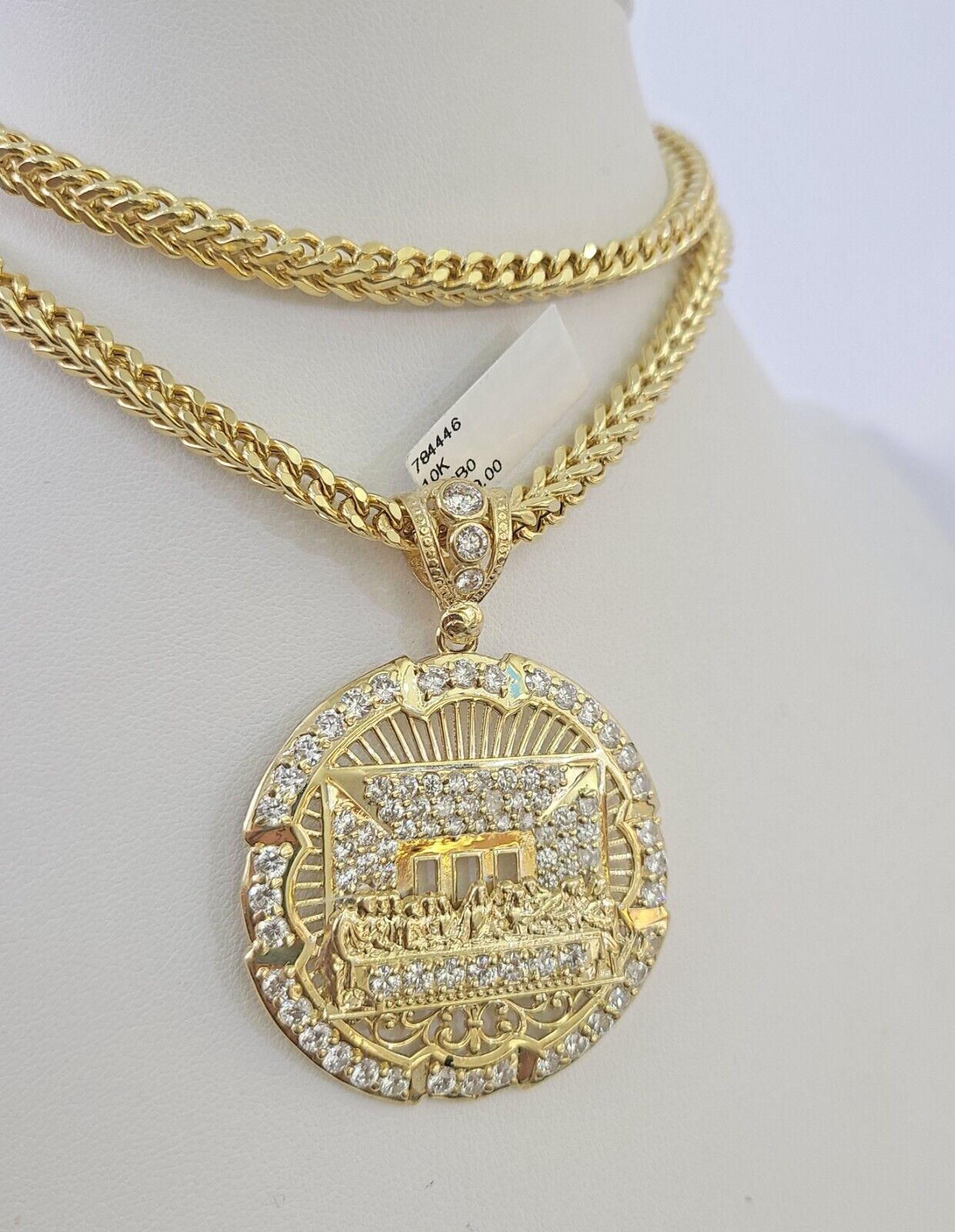 10K Franco Chain Last Supper Pendant Charm Necklace 20"-26" 5mm Gold SET Yellow