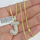 10K Franco Chain Diamond J Pendant Initial Charm Letter Necklace 18"-24" 1.5mm