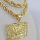 Real 10k Rope Chain Last Supper Charm Set 10mm 20"-30" Inch Necklace Yellow Gold