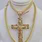 14K Franco Chain Jesus Nugget Cross Pendant Charm Necklace 20"-26" 4mm Gold