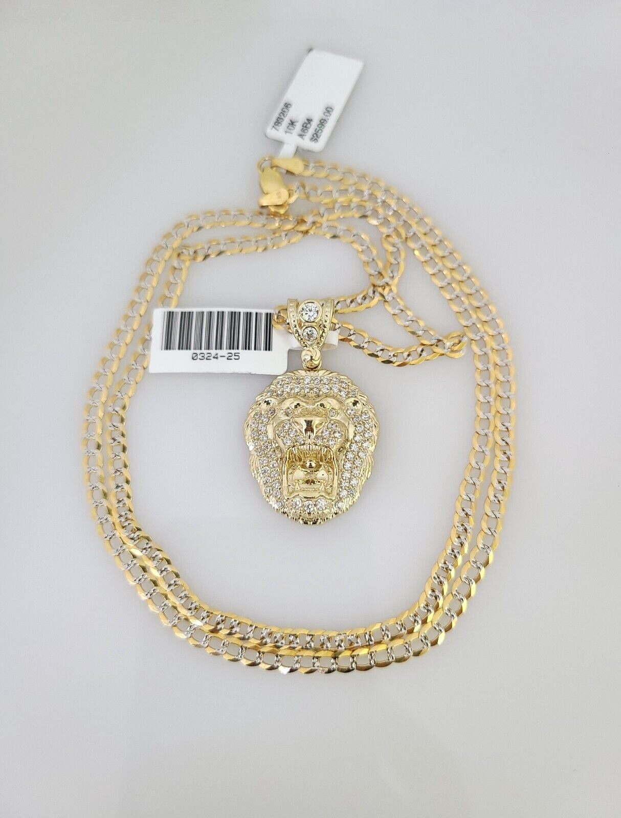 10k Gold Solid Cuban Curb Chain Roaring Lion Pendant Set 3mm 18"-26" Necklace