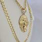 10k Gold Chain Roaring Lion Charm Solid Cuban Curb 5mm 18"-28" Inch SET Necklace