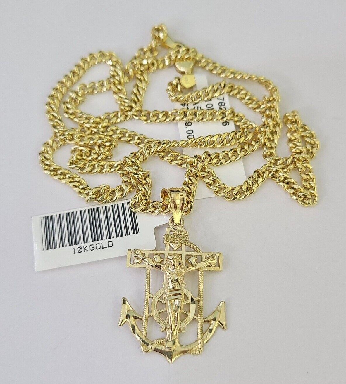 10K Gold Miami Cuban Chain Jesus Anchor Charm 18"-28" 3mm REAL Pendant Necklace