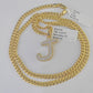 10k Miami Cuban Chain J Diamond Charm Set 4mm 18-26"Yellow Gold Necklace Pendant