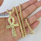 10k Gold Byzantine Necklace Ankh Cross Charm 18-28 inch 3mm SET Chain Pendant