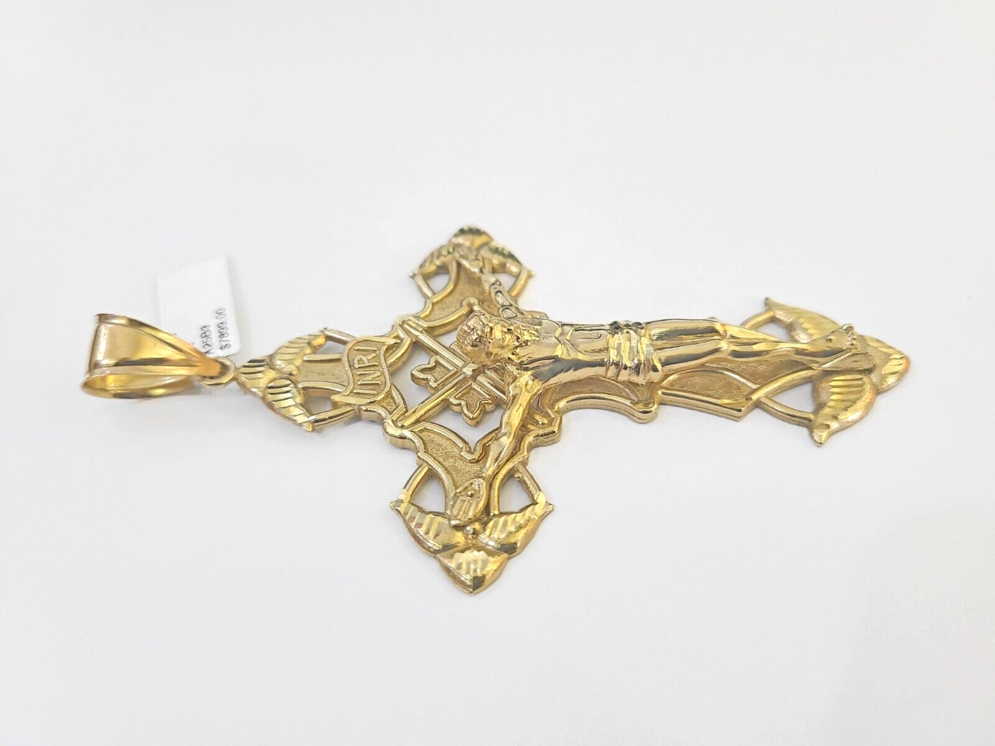 10K Crucifix Cross Pendant 4" Jesus Christ Charm Women Men Yellow Gold