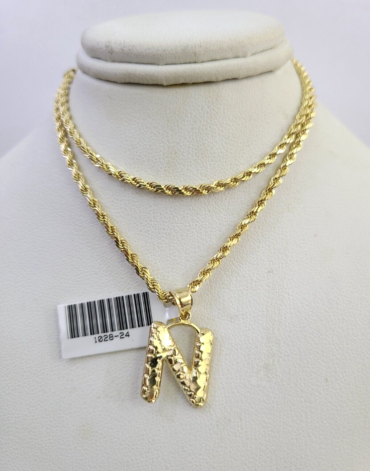 10k Gold Initial N Charm Rope Chain 16
