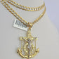 10k Solid Gold Cuban Curb Chain Jesus Anchor Pendant 6mm 20"-30" SET Necklace