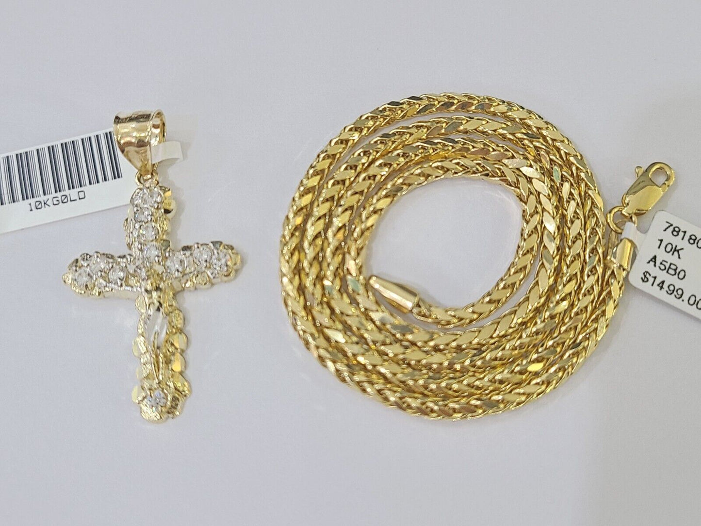 Gold 10K Palm Chain 3mm Length 18" 20" 22" 24" 26" 28" 30" & Cross Charm