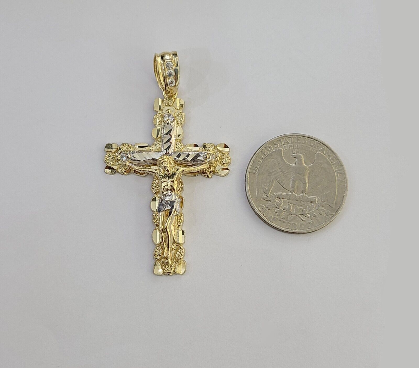 Real 10k Gold Jesus Cross Pendant Charm Crucifix 2 Inch 10kt Yellow Gold For Men