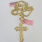 Real 14k Solid Chain Cross Charm Set Miami Cuban Link 3mm Necklace Pendant Gold