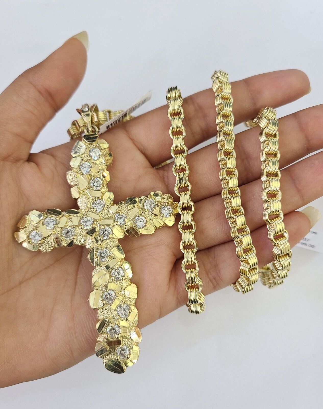 10k Gold Byzantine Necklace Jesus Cross Charm 18-30 inches 5mm SET Chain Pendant