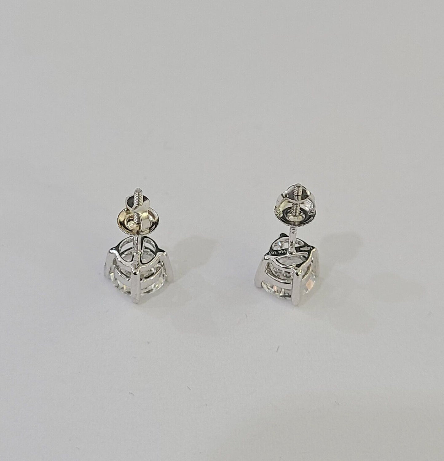 14k White gold Round Earrings Diamond screw-back Lab Created Women Men Studs