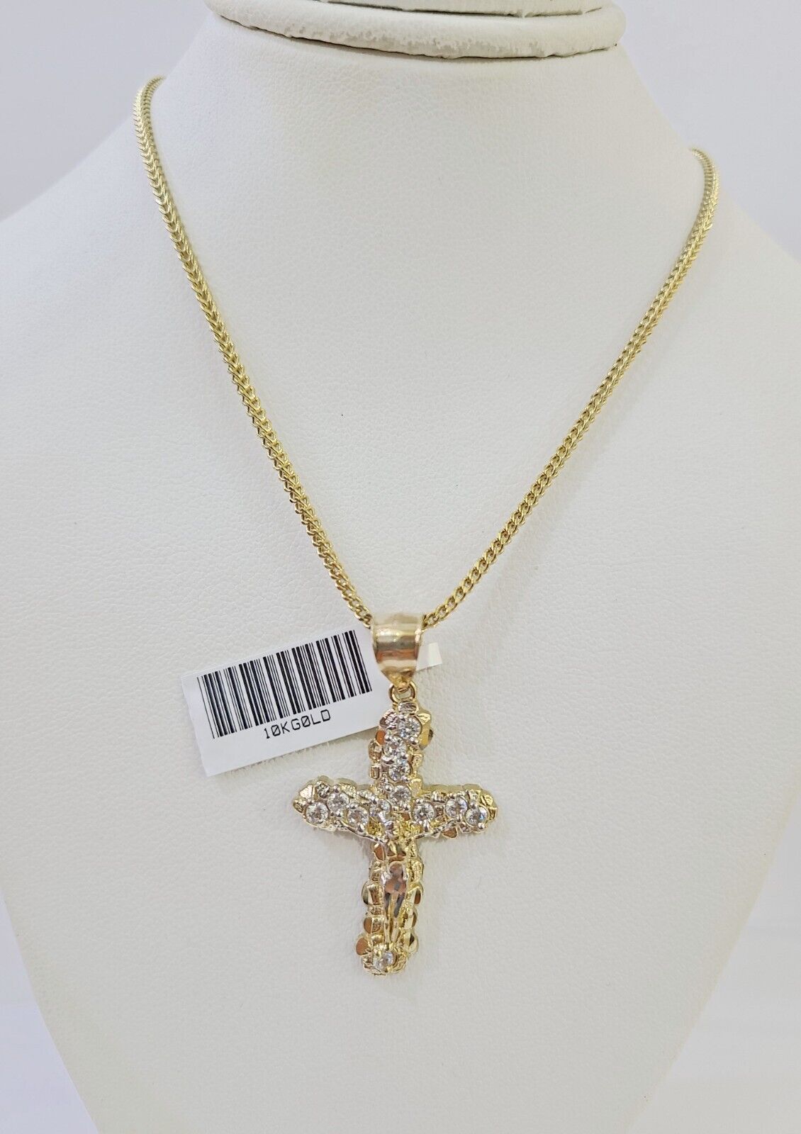 Gold 10K Franco Chain 3mm Length 18" 20" 22" 24" 26" 28" 30" & Cross Charm