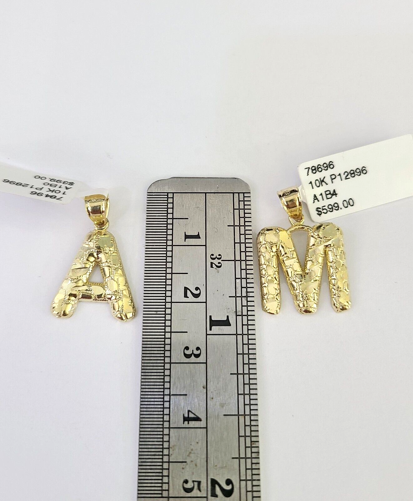 10k Yellow Gold Initials Charm Pendant A-Z Nugget Alphabets Men Women Real