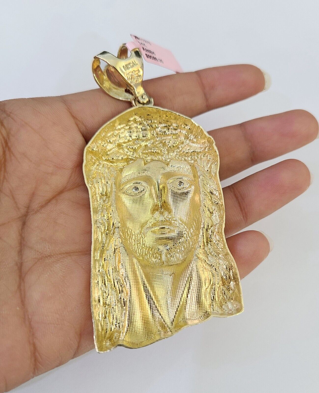 14k Figaro Solid Chain Jesus Head Charm Pendant Gold 7mm 20-30 inch SET Necklace