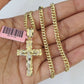 Real 14k Chain Cross Charm Set Miami Cuban Link 4mm Necklace Pendant Yellow Gold