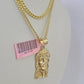 14k Miami Cuban Chain Jesus Head Charm Yellow Gold Set 3mm 18"-28" Necklace