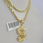 10k Milano Rope Chain Dollar Charm Necklace SET 3mm 18" 20" 22" 24"