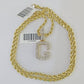 10k 3mm Rope Solid Chain G Diamond Pendant Alphabet 18"-28" Gold Charm Necklace