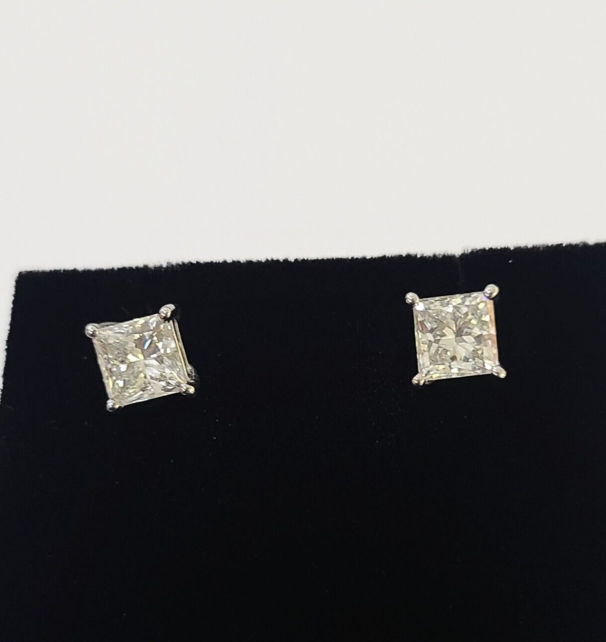 14k White gold Square Earrings Diamond screw-back Lab Created Women Men Studs