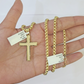 Real 10k Gold Plain Cross Byzantine Chain Necklace 3mm 20" SET 10kt Genuine