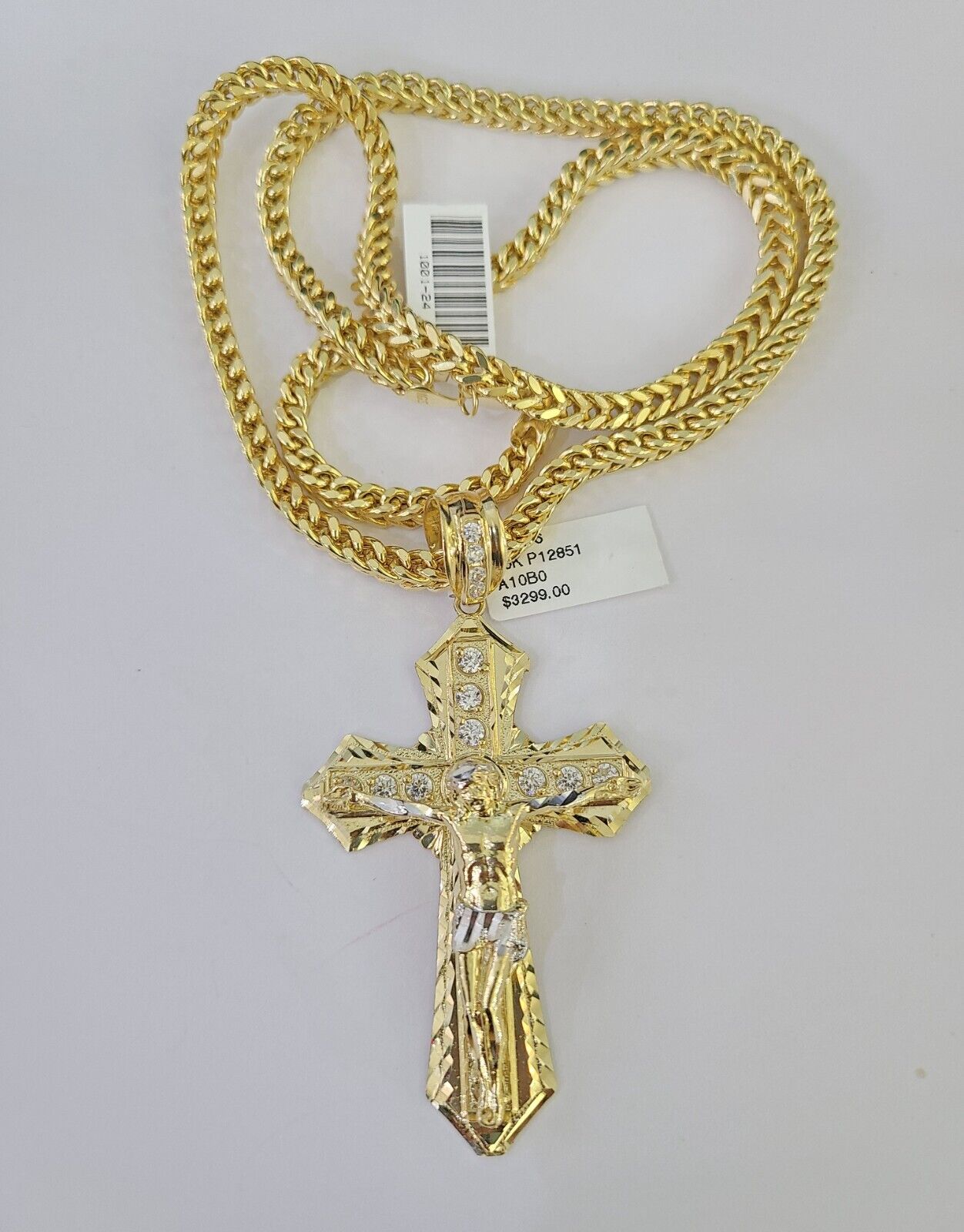 10K Franco Chain Jesus Cross Pendant Charm Necklace 20"-26" 5mm Gold Yellow SET