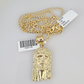 10k Gold Solid Cuban Curb Chain Jesus Head Pendant Set 3mm 18"-26" Necklace