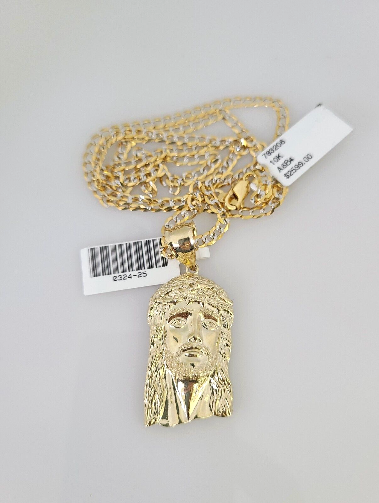 10k Gold Solid Cuban Curb Chain Jesus Head Pendant Set 3mm 18"-26" Necklace