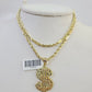 10k Milano Rope Chain Dollar Charm Necklace SET 3mm 18" 20" 22" 24"