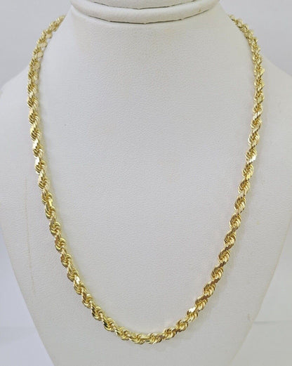 14k Real Solid Rope Chain Yellow Gold 4mm 18"-26" Inch Men Women Genuine