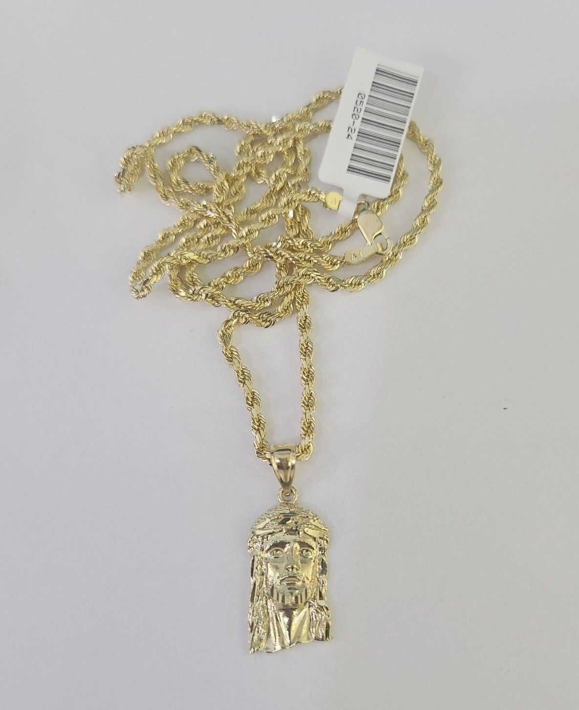 10k Rope Chain Jesus Head Pendant 18"-30" Yellow Gold Set Charm Necklace 3mm