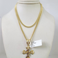 10k Gold Miami Cuban Chain Spiral Cross Charm Pendant 3mm 18-28in Necklace Set