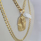 10k Gold Chain Pharaoh Charm Solid Cuban Curb 5mm 18"-28" Inch SET Necklace