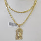 10k Milano Rope Chain Jesus Head Charm Necklace SET 3mm 18" 20" 22" 24"