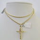 10K Franco Chain INRI Jesus Cross Pendant Charm Necklace 16"-24" 2mm Gold SET