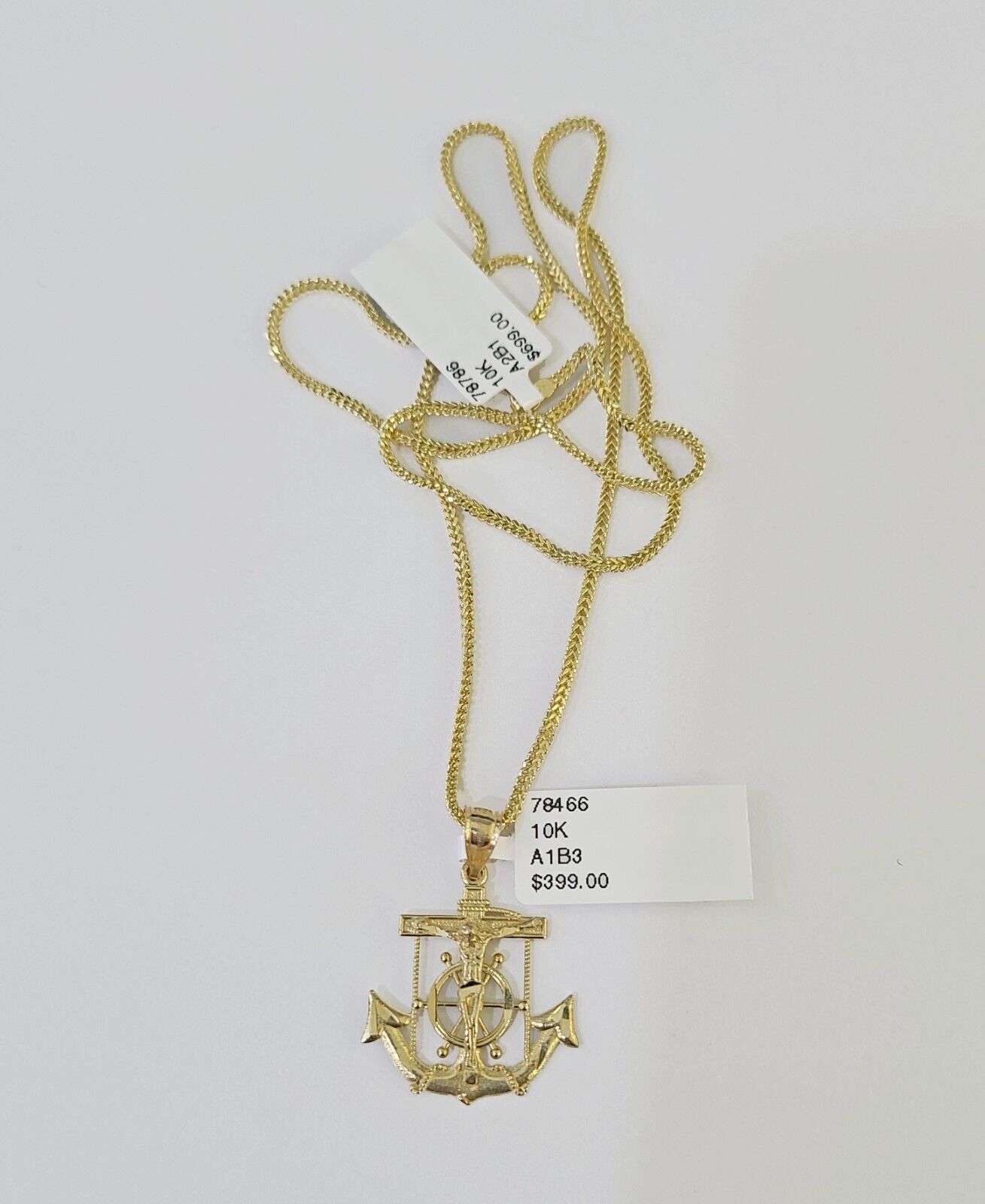 10K Gold Franco Chain Anchor Charm Length 18"-26" 1.5mm REAL Yellow