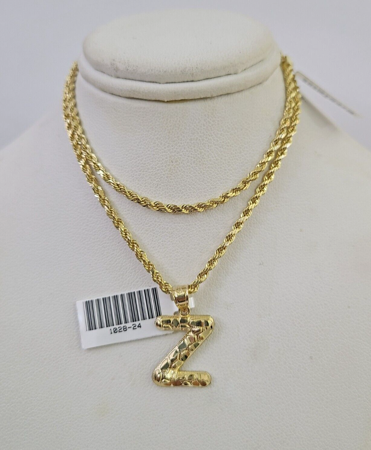 10k Gold Initial Z Charm Rope Chain 16"-26" 2.5mm SET Necklace Alphabet Pendant