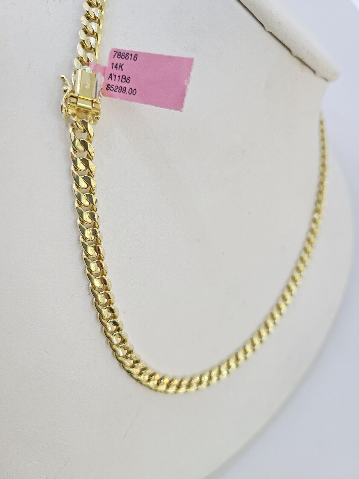 Real 14K Gold Necklace Miami Cuban Link Chain 24 inch 6mm Box Clasp, Mens Hollow