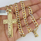 Real 10k Gold Cross Pendant Solid Cuban Curb Link Chain 6mm 20"-30" SET Necklace Two-tone